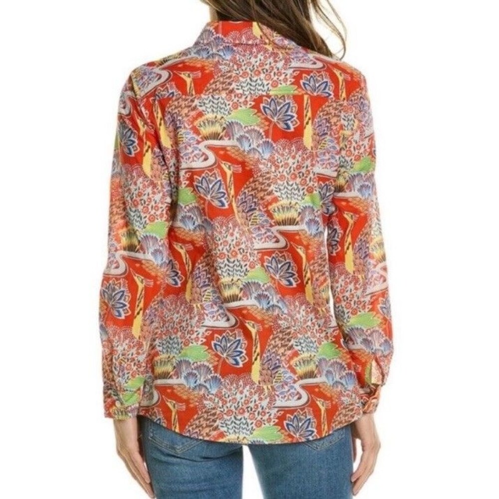 J.‎ McLaughlin Womens Lois Shirt Size S Red Paradise Tropical Ornate Birds Artsy - Picture 14 of 15